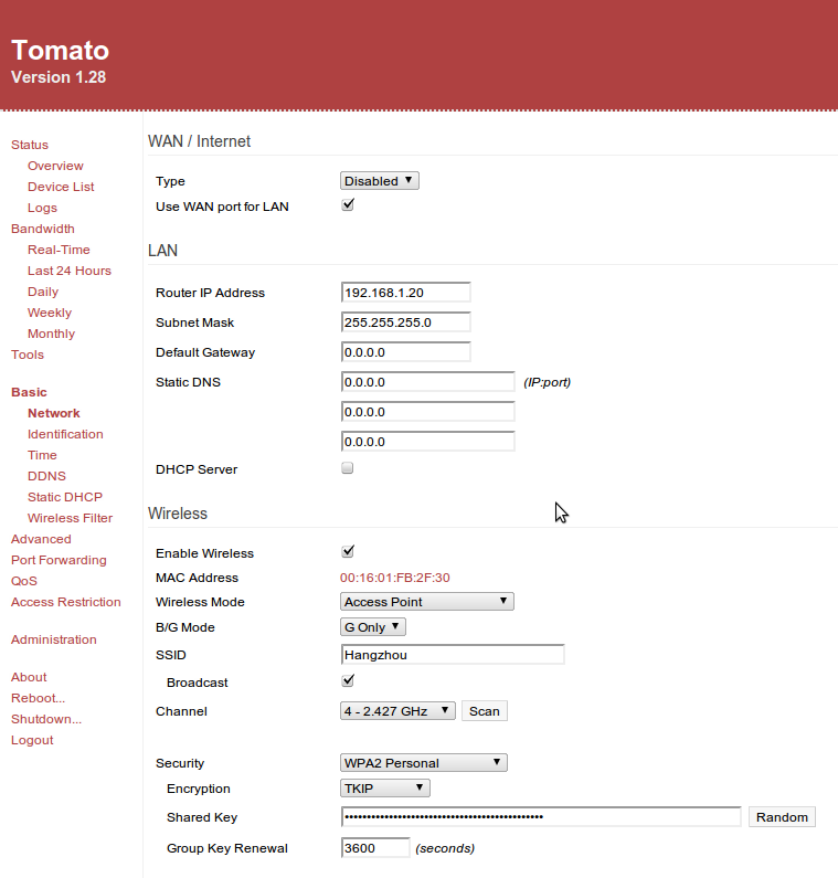 Tomato Firmware Configuration