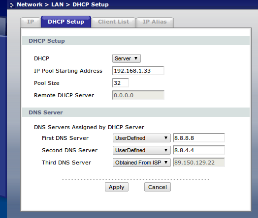 DHCP setup with Google DNS