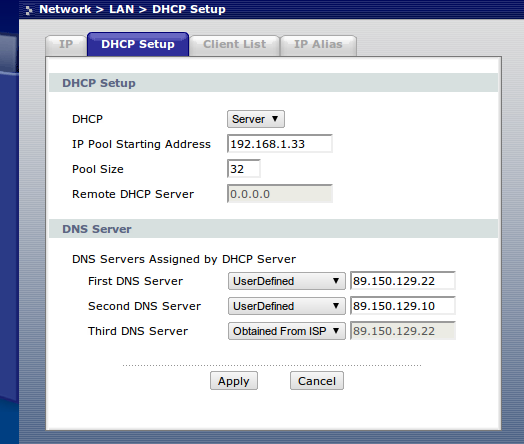 DHCP setup with service provider DNS